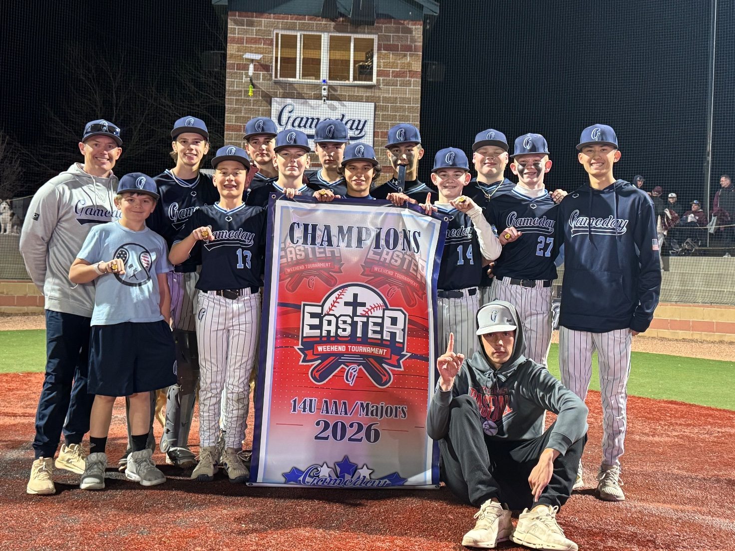 2026 Big League Experience Easter championship banner under the lights