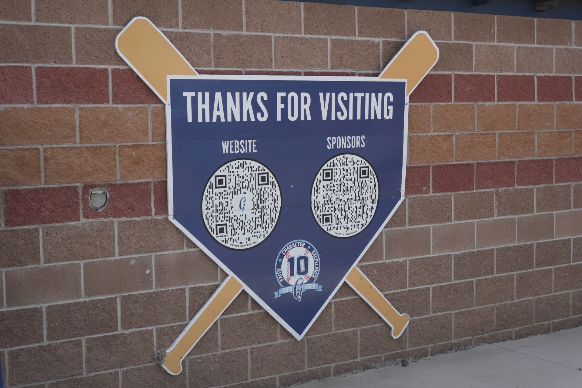 Thanks for visiting sign with a QR code linking to Gameday sponsors