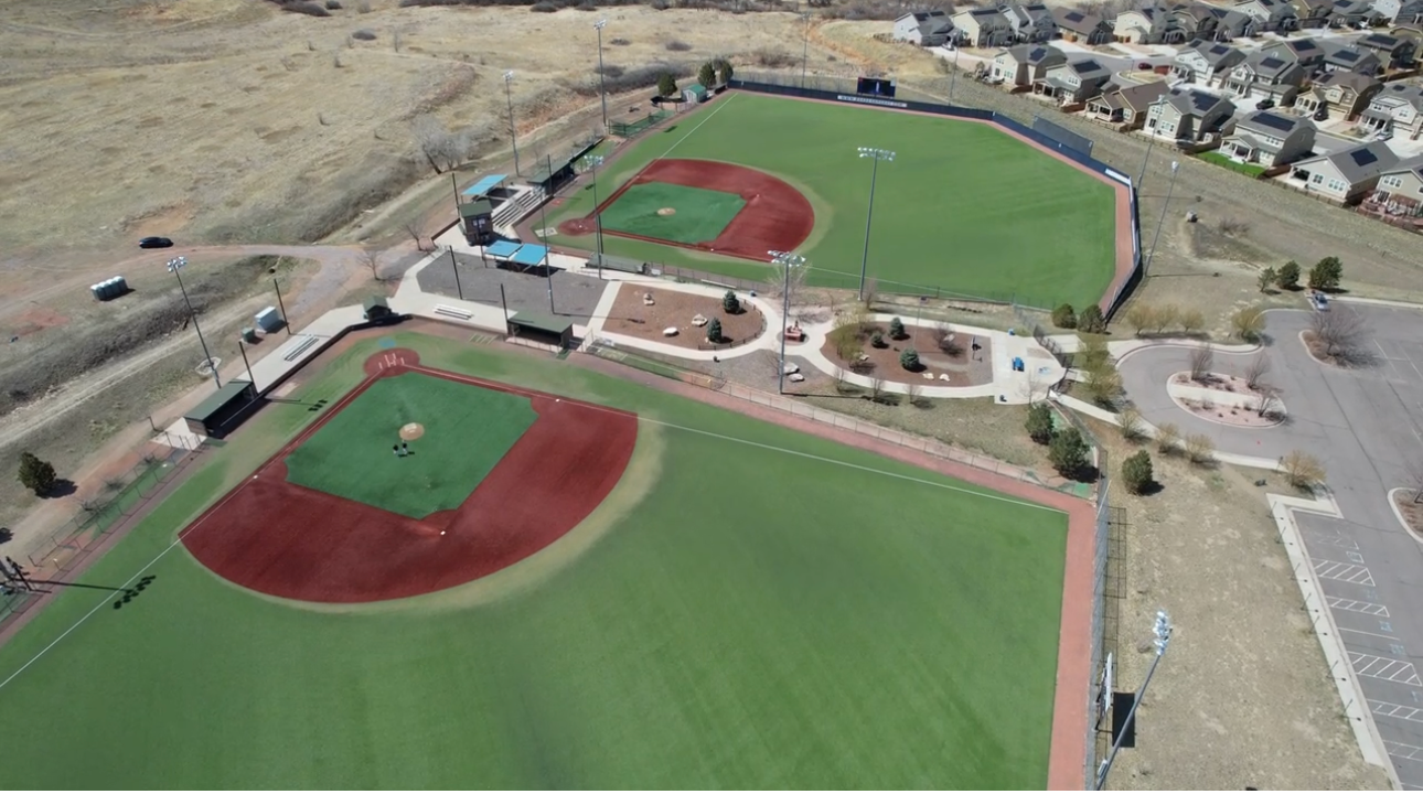 Aerial view of the baseball fields at Double Angel