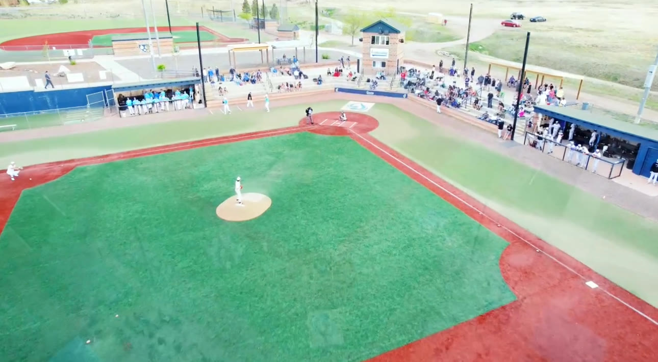 Aerial of a game in progress on the main field